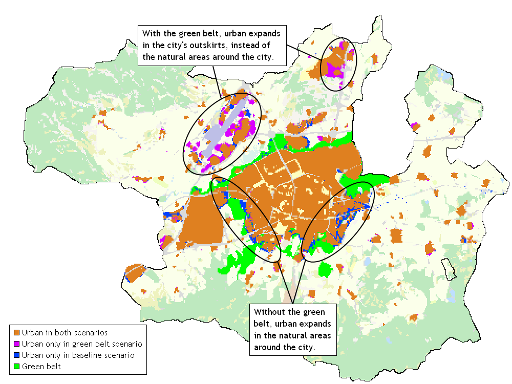 Effect of green belt on urban expansion